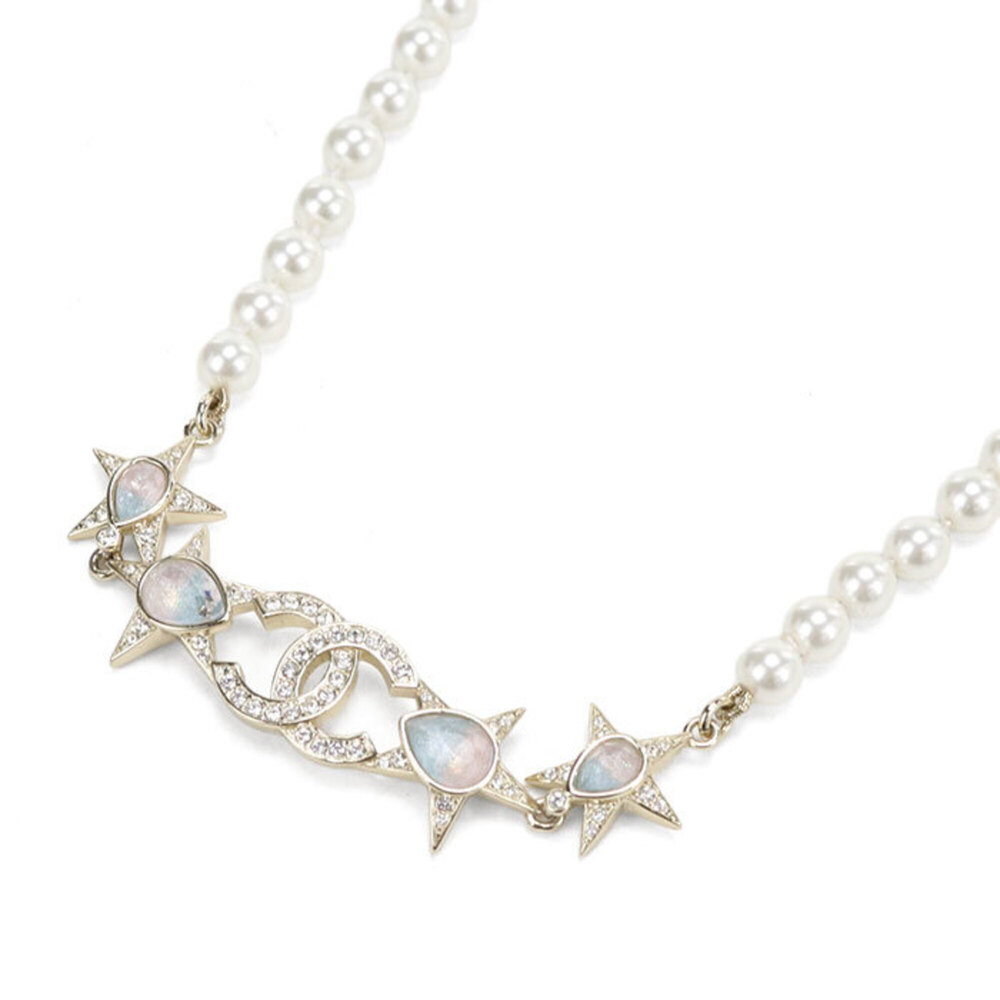 CHANEL Gold Pearl Logo Necklace